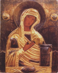 Пресвятая Богородица. Икона деисусного чина из келлии преподобного Серафима, переданная батюшкой в благословение Мельничной общине