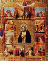 Преподобный Серафим в житии. Икона начала XX века